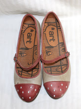 Load image into Gallery viewer, The Art Company - Burgundy &amp; Taupe, Embroidered Toe Polk a Dot Wedge Mary Jane Shoes - Size Euro 39 (US 8)  (See Note)