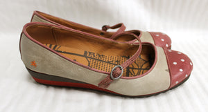The Art Company - Burgundy & Taupe, Embroidered Toe Polk a Dot Wedge Mary Jane Shoes - Size Euro 39 (US 8)  (See Note)