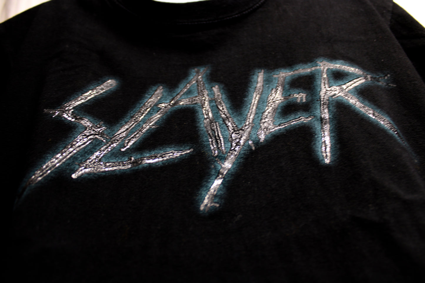 Slayer - Raised Texture w/ Metallic Highlighting, 2 Sided Black T-Shirt - Size S