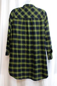 Banana Republic - Army Green & Navy Plaid Flannel Mini Dress w/ Pockets - Size S