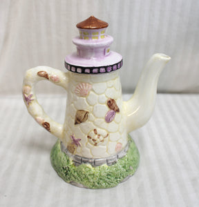 S Fendre for Ganz - Ceramic Lighthouse & Shells Teapot - 8"h