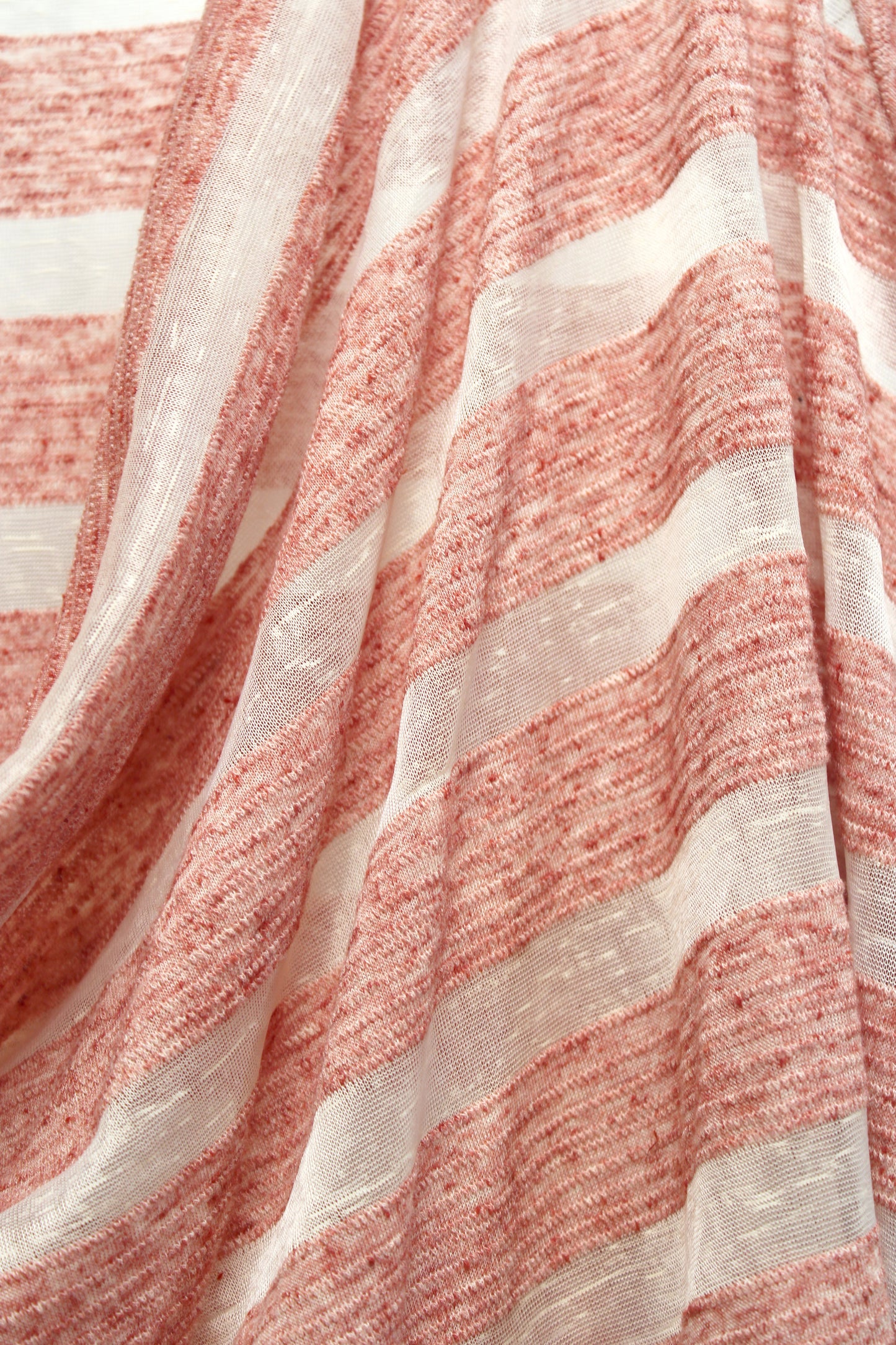 Max Studio - Heathered Red & White Burnout Sheer & Semi Sheer Stripe Cowl Neckline Dolman Sleeve Top - Size M