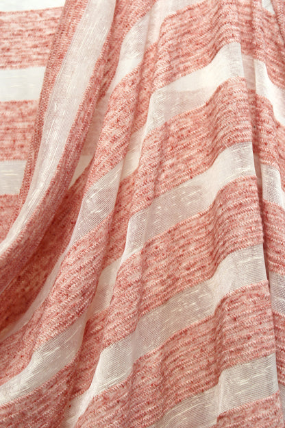 Max Studio - Heathered Red & White Burnout Sheer & Semi Sheer Stripe Cowl Neckline Dolman Sleeve Top - Size M