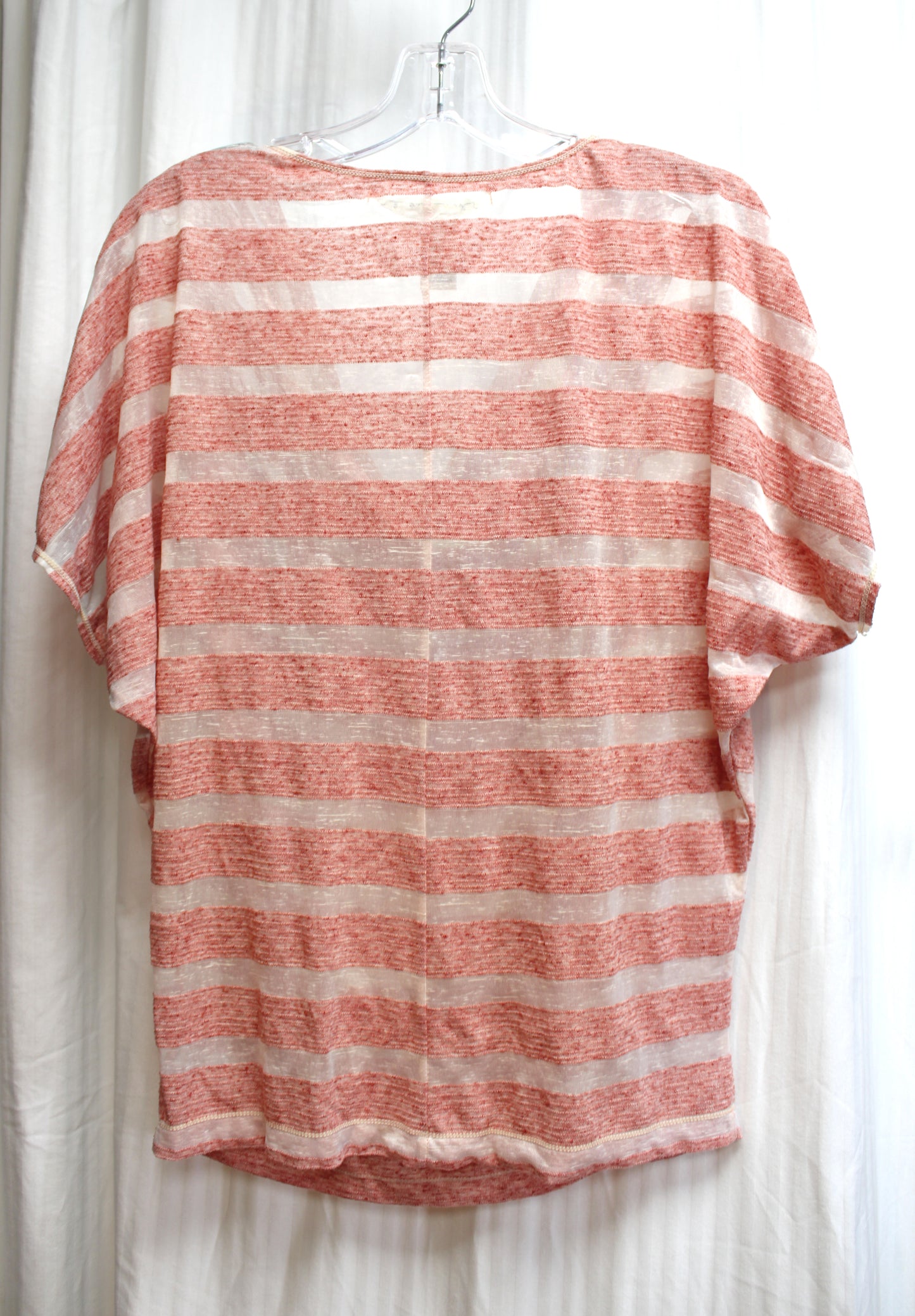 Max Studio - Heathered Red & White Burnout Sheer & Semi Sheer Stripe Cowl Neckline Dolman Sleeve Top - Size M