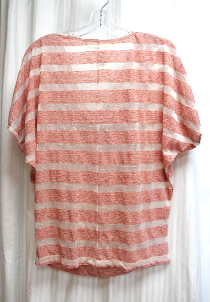 Max Studio - Heathered Red & White Burnout Sheer & Semi Sheer Stripe Cowl Neckline Dolman Sleeve Top - Size M