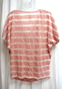 Max Studio - Heathered Red & White Burnout Sheer & Semi Sheer Stripe Cowl Neckline Dolman Sleeve Top - Size M