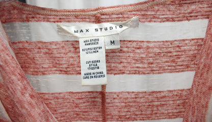 Max Studio - Heathered Red & White Burnout Sheer & Semi Sheer Stripe Cowl Neckline Dolman Sleeve Top - Size M