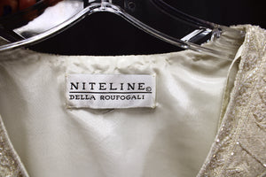 Vintage - Niteline, Della Roufogali - Cream V Neck Beaded Special Occasion Top - See Measurements 17" Shoulders