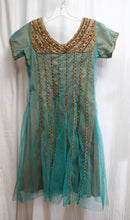 Load image into Gallery viewer, Mini Singh - Ethnic Green Tulle Over Bronze w/ Copper, Brozed &amp; Stone Beading &amp; Embroidery Dress - Size 28 ( See Measurements 30&quot; Waist Area)