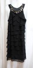 Load image into Gallery viewer, Vintage - S.L. Fashions - Black Sleeveless Tiered Ruffle w/ Jeweled Neckline Cocktail Dress - Size 8