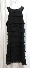Load image into Gallery viewer, Vintage - S.L. Fashions - Black Sleeveless Tiered Ruffle w/ Jeweled Neckline Cocktail Dress - Size 8