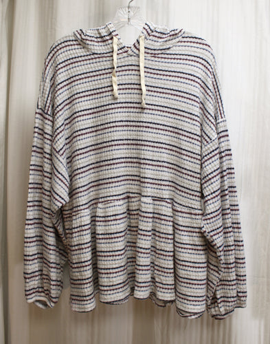 Hummingbird (Brand) - Oversized, Balloon Sleeve, Stripe Pullover Hoodie w/ Tiered Ruffle - Size L