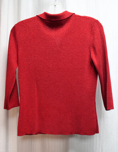 Joseph A. - Silk & Metallic Fleck Red  3/4th Sleeve V Neck Sweater - Size L