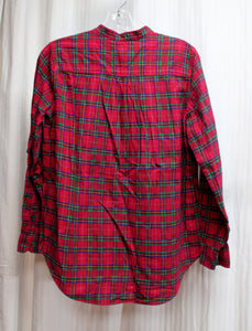 Lands' End -  Collarless Red Plaid Flannel Shirt w/ Pintuck Chest Detail - Size 4 Petite
