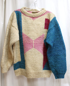 Vintage - Wool Originals - Chunky Geometric Color Block Pullover Wool Sweater - Size L