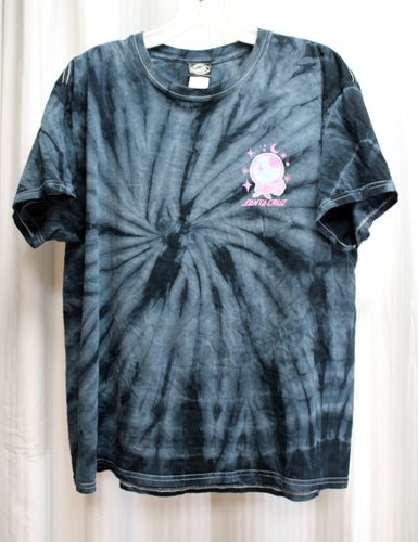 Santa Cruz Skateboards - 2 Sided Black & Blue Gray Tie Dye - Crystal Balls & Scorpion Graphic T-Shirt - Size L