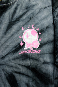 Santa Cruz Skateboards - 2 Sided Black & Blue Gray Tie Dye - Crystal Balls & Scorpion Graphic T-Shirt - Size L