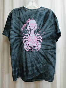 Santa Cruz Skateboards - 2 Sided Black & Blue Gray Tie Dye - Crystal Balls & Scorpion Graphic T-Shirt - Size L