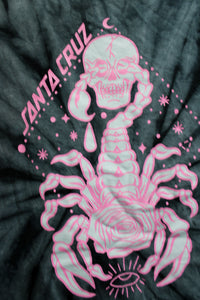 Santa Cruz Skateboards - 2 Sided Black & Blue Gray Tie Dye - Crystal Balls & Scorpion Graphic T-Shirt - Size L
