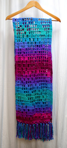 Hand Knitted Vibrant Rainbow Fringed Scarf - 82