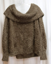 Load image into Gallery viewer, Express - Drab Green - Off/On Shoulder Fuzzy, Bishop Sleeve Soft Sweater - Size L