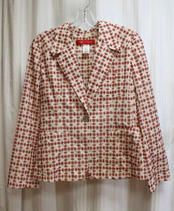 Anne Klein - Natural w/ Red Embroidery, Light Weight Cotton Blazer - Size 10 Petite