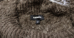 Express - Drab Green - Off/On Shoulder Fuzzy, Bishop Sleeve Soft Sweater - Size L