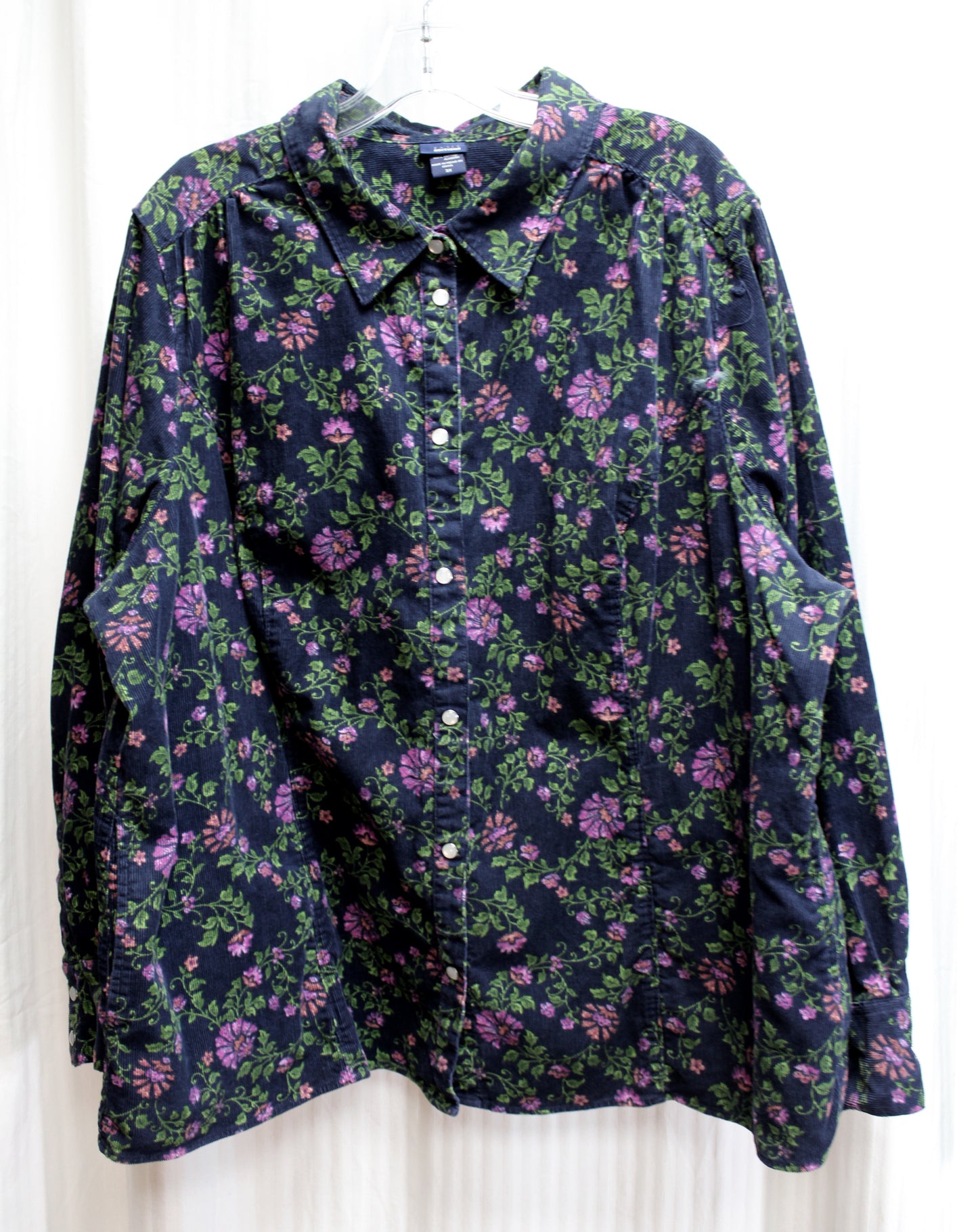 Vintage- Basic Editions - Navy & Purple Floral Cotton Heavyweight Corduroy Pearl Snap Front Shirt - Size 3X