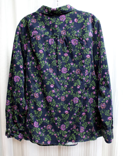Vintage- Basic Editions - Navy & Purple Floral Cotton Heavyweight Corduroy Pearl Snap Front Shirt - Size 3X