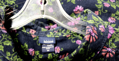 Vintage- Basic Editions - Navy & Purple Floral Cotton Heavyweight Corduroy Pearl Snap Front Shirt - Size 3X