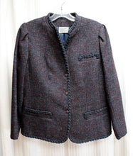 Load image into Gallery viewer, Vintage 1960&#39;s - Madame Runge (Canada) - Brick Red &amp; Blue Heathered Wool Blend w/ Braided Stitch Hem Detailing Jacket - See Measurements 20&quot; Chest (pit to pit)