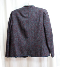 Load image into Gallery viewer, Vintage 1960&#39;s - Madame Runge (Canada) - Brick Red &amp; Blue Heathered Wool Blend w/ Braided Stitch Hem Detailing Jacket - See Measurements 20&quot; Chest (pit to pit)