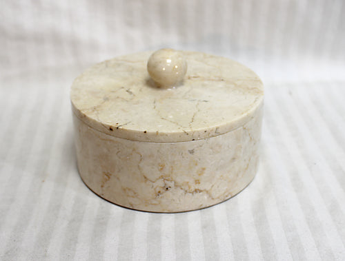 Marble Circular Trinket Catchall Box w/ Lid
