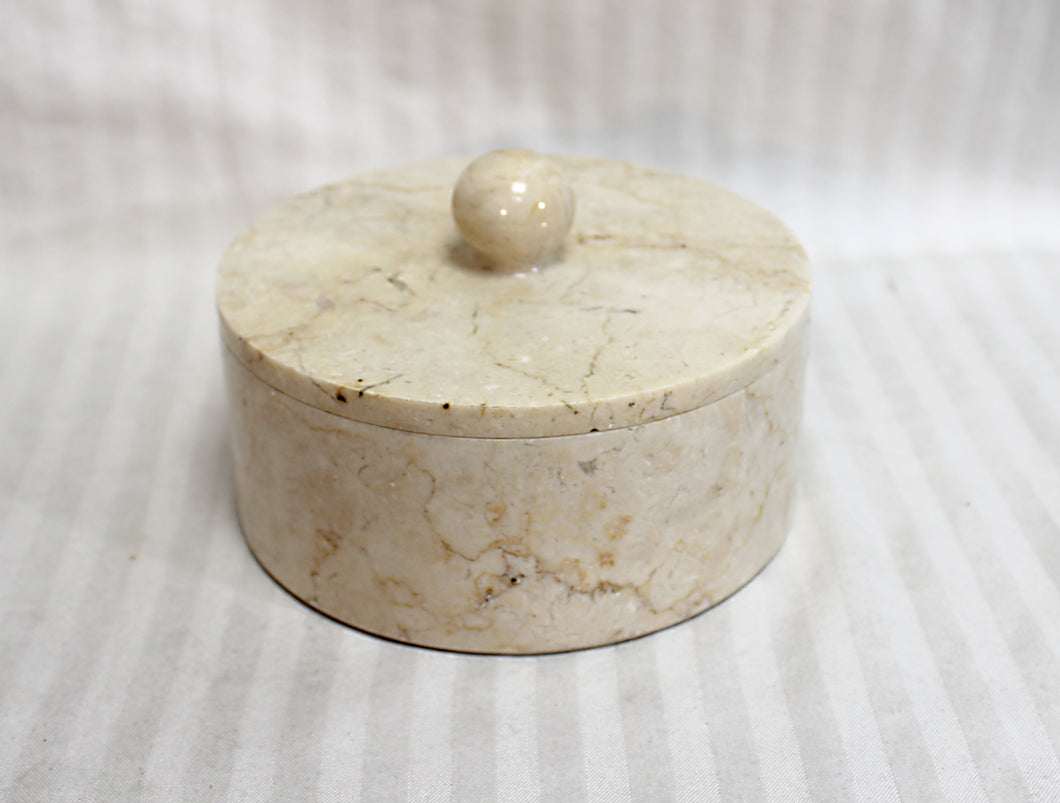 Marble Circular Trinket Catchall Box w/ Lid