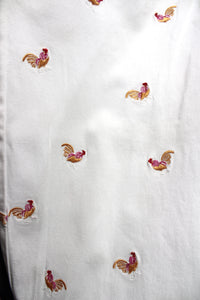 Larry Levine Stretch - White Rooster/Hen Embroidered Cropped Pants - Size 8 (PETITE)