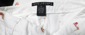 Larry Levine Stretch - White Rooster/Hen Embroidered Cropped Pants - Size 8 (PETITE)