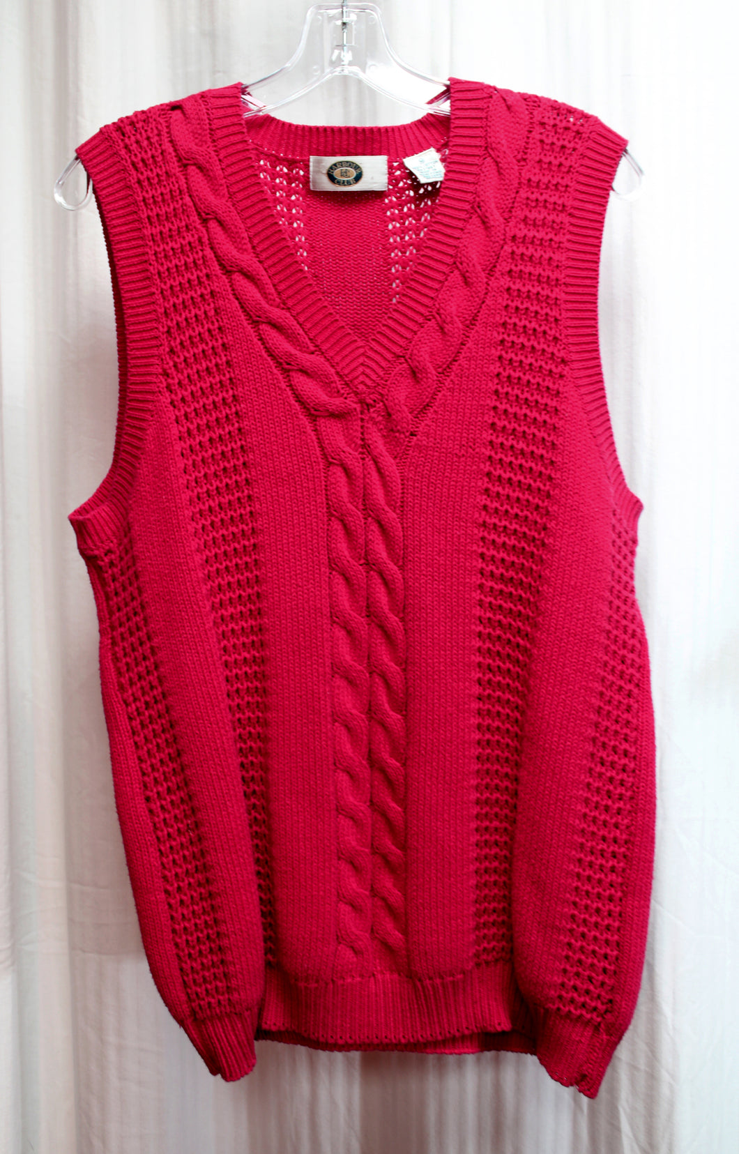 Men's Vintage - Harbour Club - Red Pullover Preppy V-Neck Cable Knit Sweater Vest - Size M