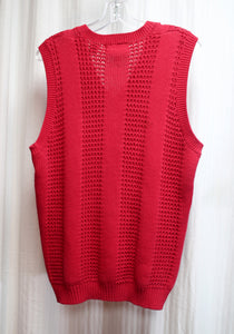 Men's Vintage - Harbour Club - Red Pullover Preppy V-Neck Cable Knit Sweater Vest - Size M