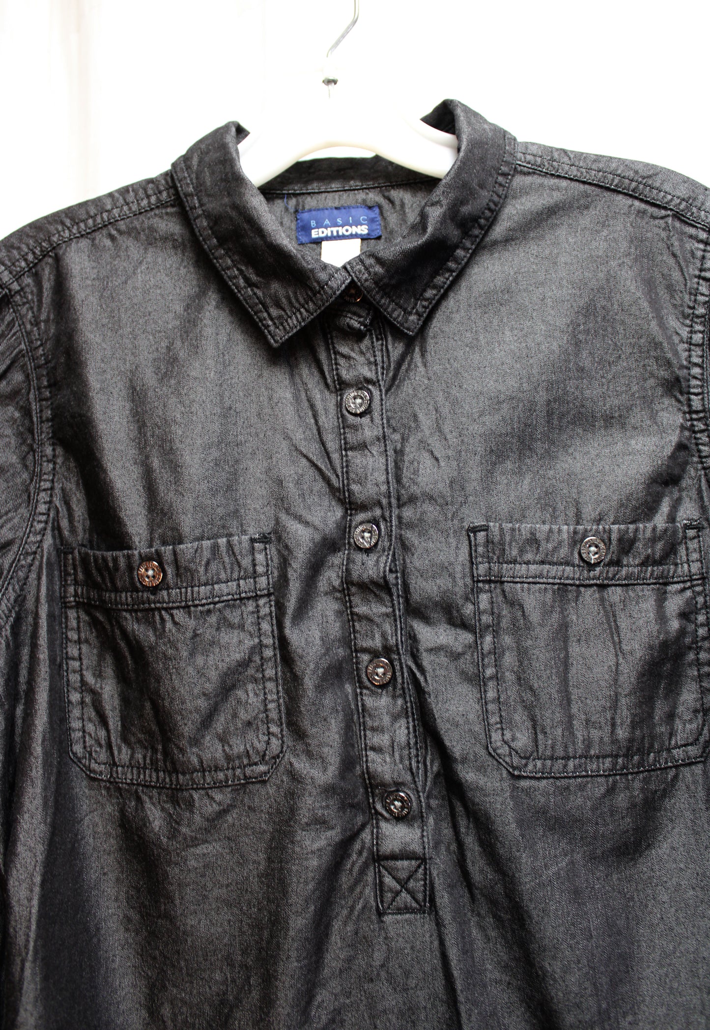 Basic Editions - Black Silky Chambray Shirt Dress - Size L