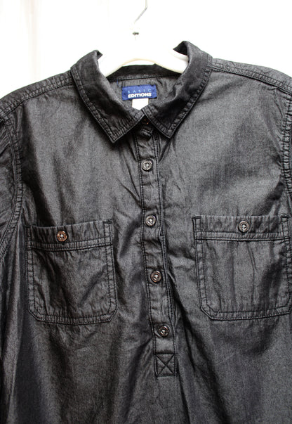 Basic Editions - Black Silky Chambray Shirt Dress - Size L