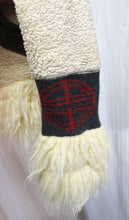 Load image into Gallery viewer, Hell is for Heroes - Tan &amp; Brown Sherpa, Faux Fur &amp; Denim w/ Pattern Sweater Sleeve Inserts &amp; Flower Zipper Pull Jacket- Size M