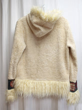 Load image into Gallery viewer, Hell is for Heroes - Tan &amp; Brown Sherpa, Faux Fur &amp; Denim w/ Pattern Sweater Sleeve Inserts &amp; Flower Zipper Pull Jacket- Size M
