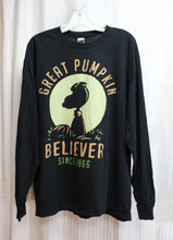 Load image into Gallery viewer, Peanut Snoop Moon Silhouette &quot;Great Pumpkin Believer Since 1966&quot; - Black Long Sleeve Halloween T-Shirt - Size XL