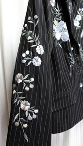 Newport News - Black Pinstripe w/ Blue, Gray Floral Embroidery 3 Button Blazer - Size 10