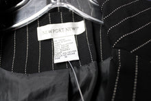 Load image into Gallery viewer, Newport News - Black Pinstripe w/ Blue, Gray Floral Embroidery 3 Button Blazer - Size 10