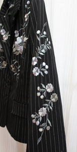 Newport News - Black Pinstripe w/ Blue, Gray Floral Embroidery 3 Button Blazer - Size 10