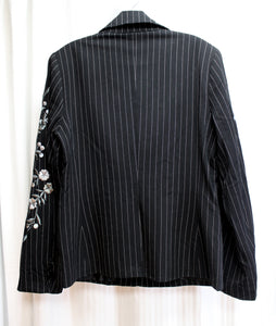 Newport News - Black Pinstripe w/ Blue, Gray Floral Embroidery 3 Button Blazer - Size 10