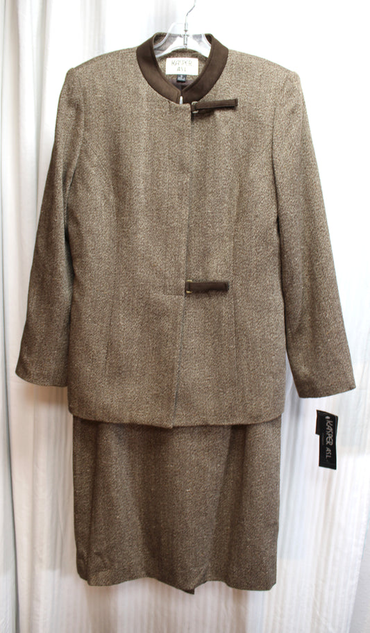Vintage - Kasper ASL - 2 PC Brown Wool Blend Mandarin Collar Skirt Suit - Size 8 (W/ Original Tags)