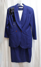 Load image into Gallery viewer, Vintage - January Young - Royal Blue Wool Skirt Suit w/ Fur, Embroidery &amp; Bead Details - Size 9