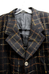 Men's - Zanetti - Moda Biella Super 100's Wool - Black w/ Orange/Yellow Check Blazer Jacket - Size 48